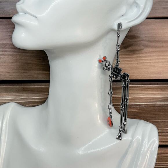 Gothic Skeleton & Pumpkin Dangle Earrings - Picture 1 of 5